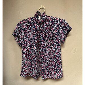 Illustrations Women's Multicolor Abstract Print Short Sleeve Blouse Top Size 6